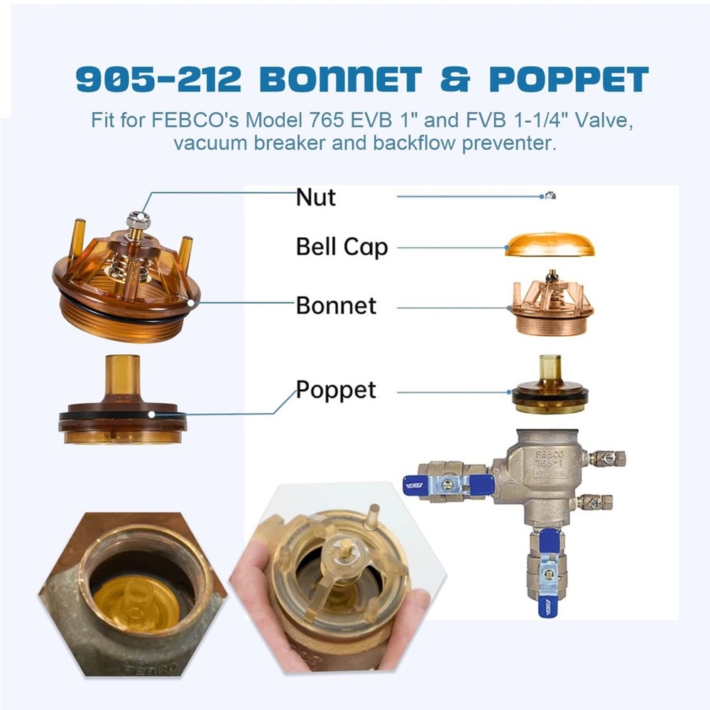 Bonnet Poppet Repair Kit Check Valve Assembly  Backflow Preventer